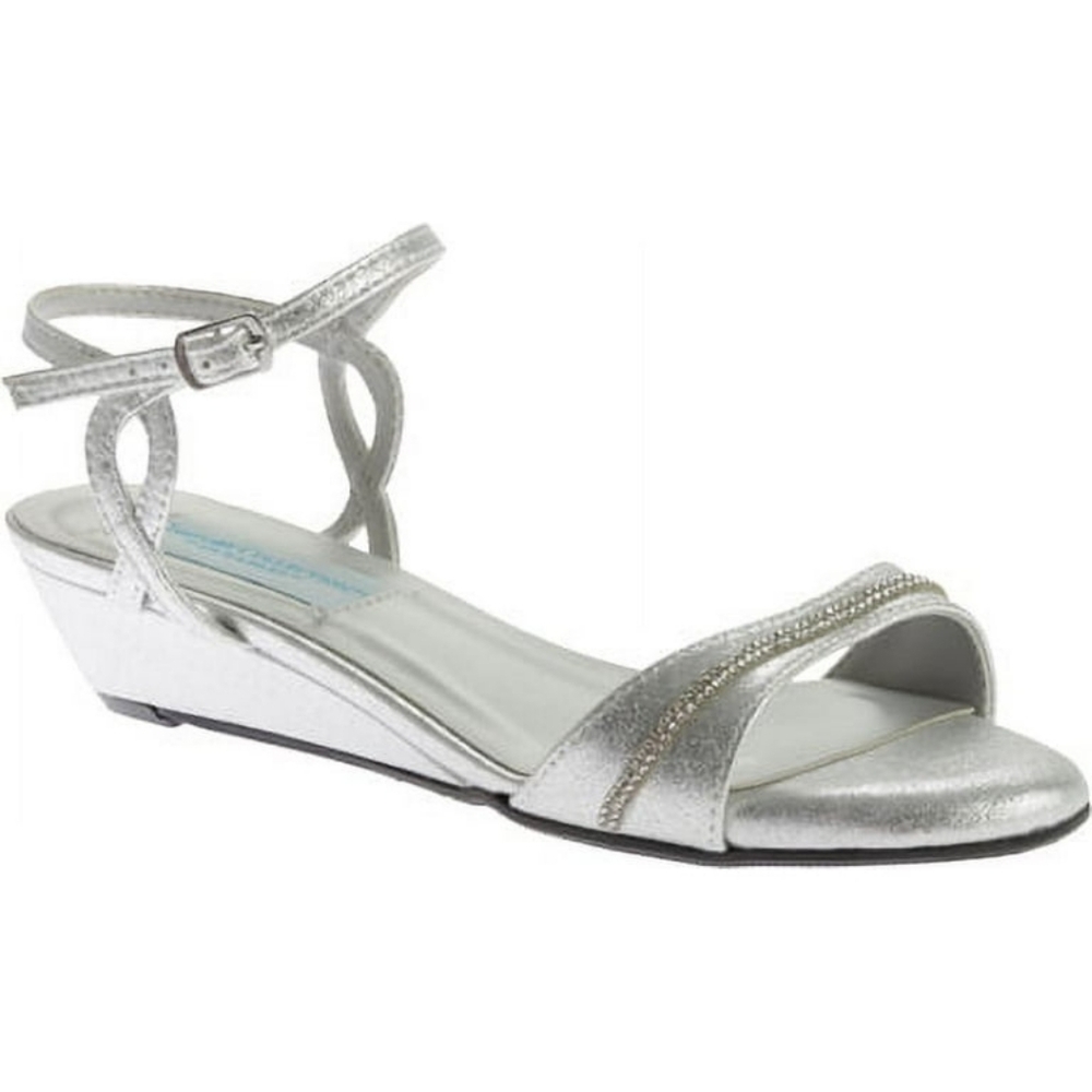 Dyeables Silver Rhinestone-Trim Low Wedge Ankle-Strap Sandals, Sz 8.5! 🍁